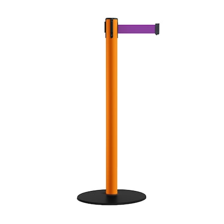 Retractable Belt Stanchion, Low Base, 2.5 Orange Post 7.5'Purple Belt
